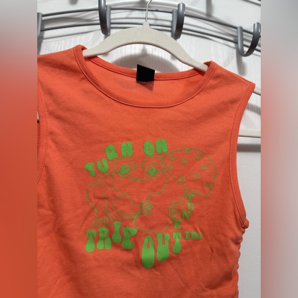 Urban Outfitters Cropped Cinched Tank Top Women Small Orange Frog Graphic Hippie - Picture 3 of 16
